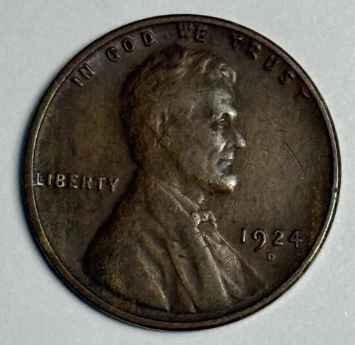 VF 1924-D Lincoln Wheat Cent w/ Rev Die Break, Rich Brown U.S. Better Date Coin