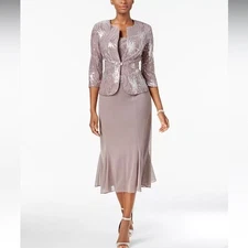 Alex Evenings Sequined A-Line Midi Dress and Jacket Sz 6 Mother Formal Wedding