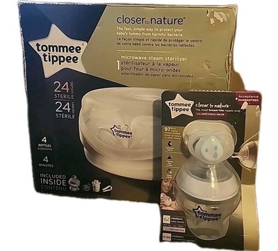 TOMMEE TIPPEE CLOSER 2 NATURE KIT MICROWAVE STERILIZER W/ 6 BOTTLES & PACIFIERS
