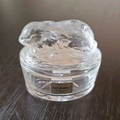 Vintage Luminarc Glas Schmuckschatulle - Hase/Hase französische Glaswaren 7 x 6,5 cm