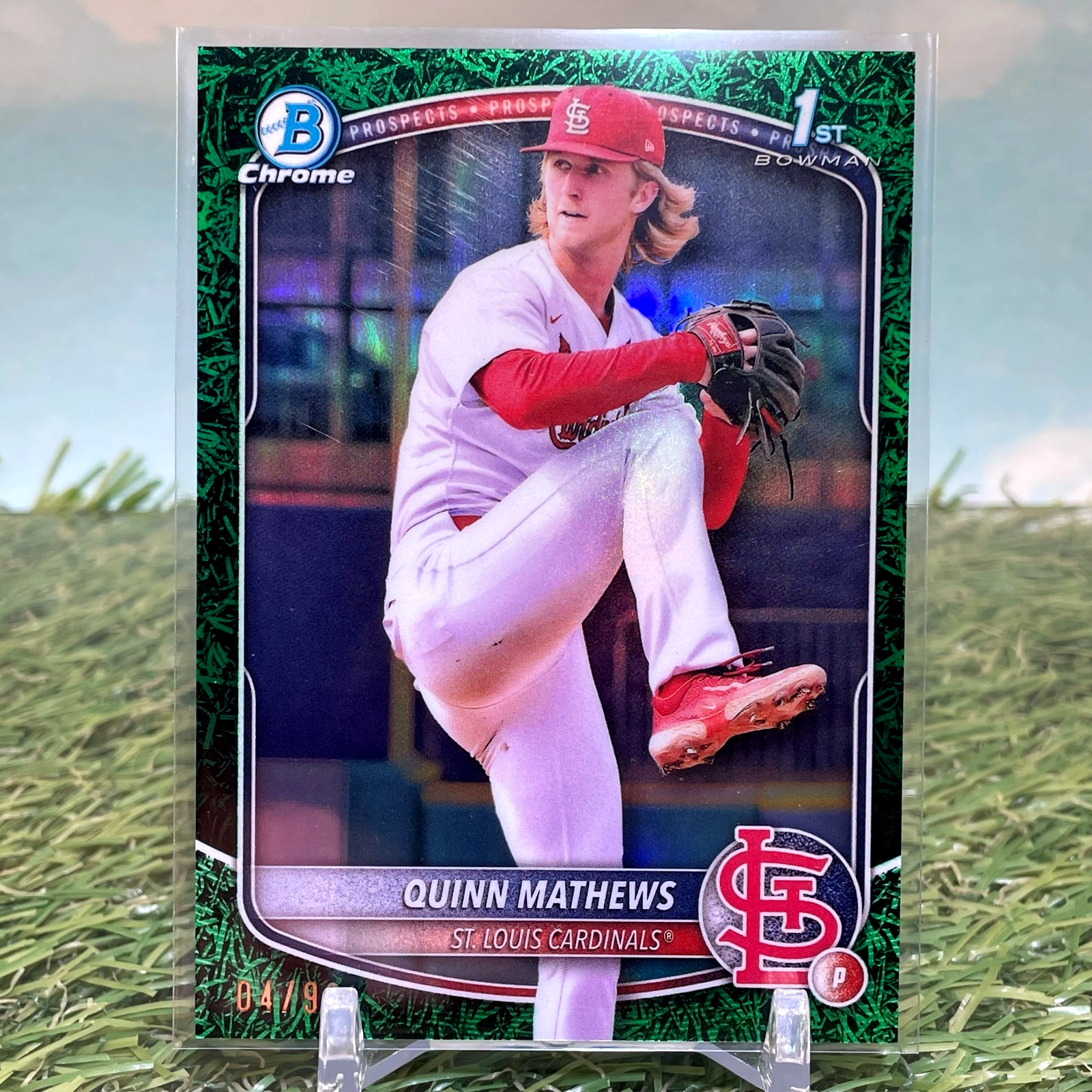 2025 Bowman Chrome Prospects Quinn Mathews #BCP-25 Green Grass 04/99 Cardinals