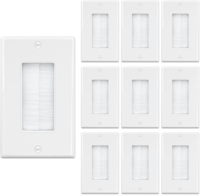 Brush Wall Plate (10 Pack), Cable Pass through Insert for Wires, Single Gang Cab