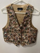 Nadia Tapestry Vest Multicolor Kids Dolls Print Button Front Women  s M Vintage