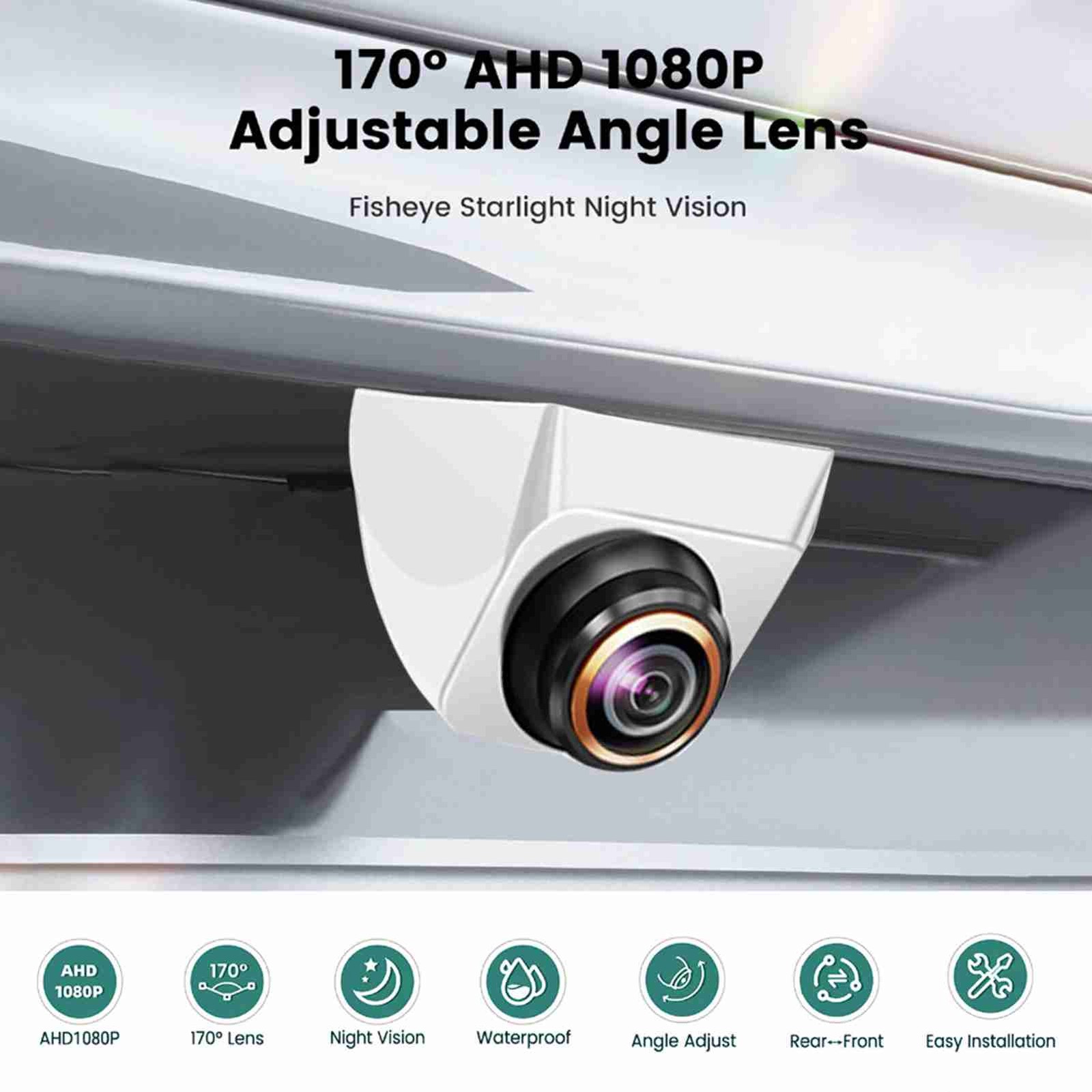 Car Backup/Front View Camera 170° Wide Angle Fisheye 1080P Night Vision Rear