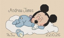 Cross Stitch Chart  New Baby Birth Sampler Mickey Mouse 3 FlowerPower37uk