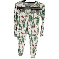 Burts Bees Kids Sz 12 Christmas Pajama Set Santa Sleigh Trees Long Sleeve