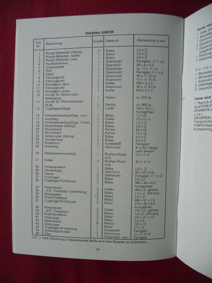 Bauanleitung und Stückliste von dem JUNIOR ( Graupner) - Bild 4 von 4