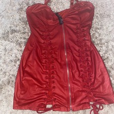 BNWOT Ann Summers Red Wet Look Lace Up Zip Up Addiction Dress Size Medium 12-14