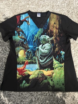 Star Wars Cherokee Tooniforms Yoda Scrub Top Unisex Size XL