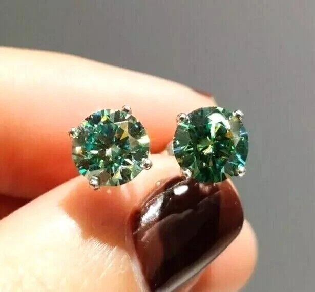 Preciosos pendientes de diamantes azules tratados de 6,00 quilates en plata de ley 925 AAA Foto 2 de 4