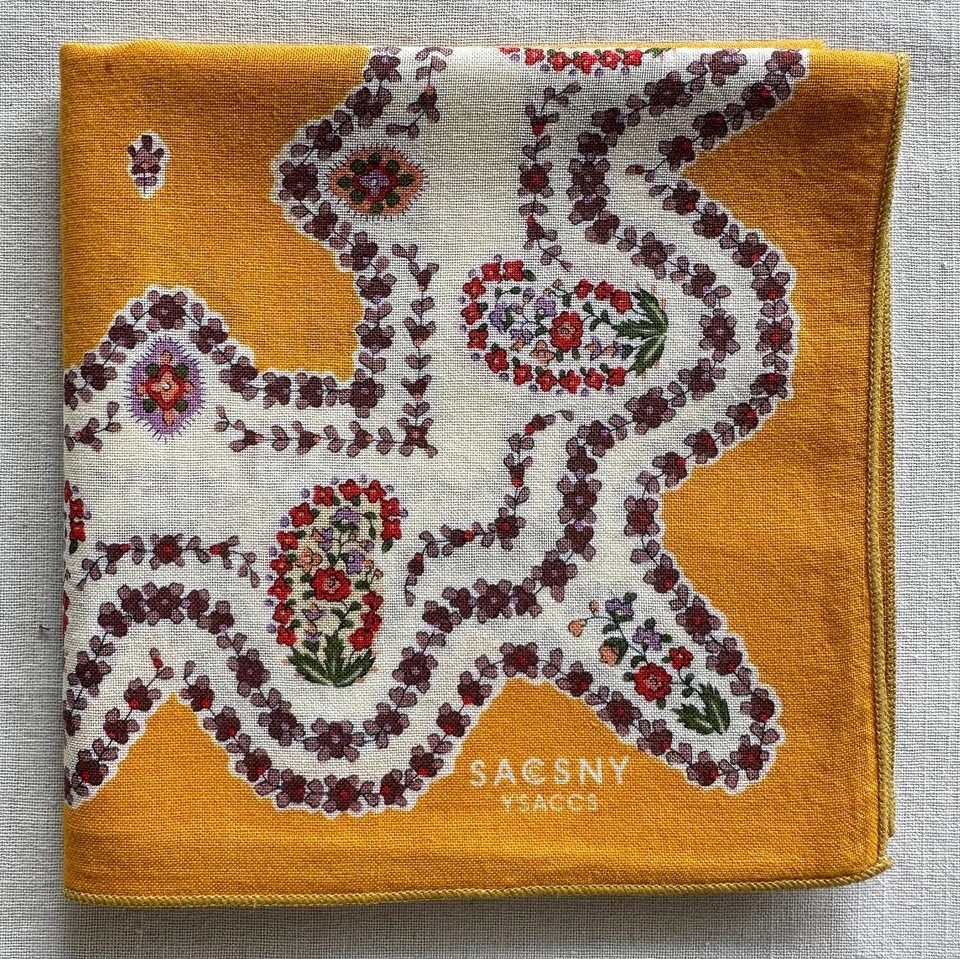 复古头巾黄色棉花花卉白色艺术手帕头巾 20 — 第 2/4 张图片