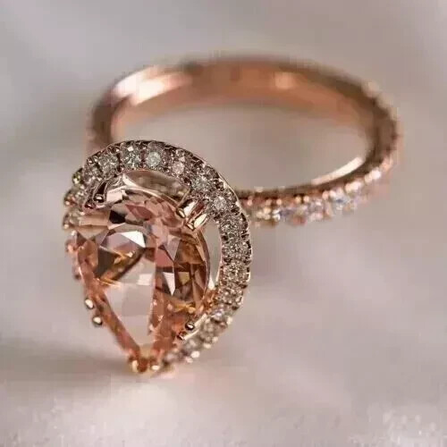 2,50 kt Birnenschliff Lab Created Morganit Halo Verlobungsring 14 K Roségoldet - Bild 8 von 9