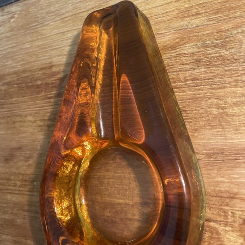 Vintage Blenko Amber Art Glass Hand Made Cigar Ashtray MCM 2.4 lbs FLAWS READ - Picture 18 of 21