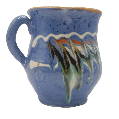 Stoneware Pottery Mug SIGNED Native American SIGNED Blue Drip Glaze Vintage - Picture 5 of 11