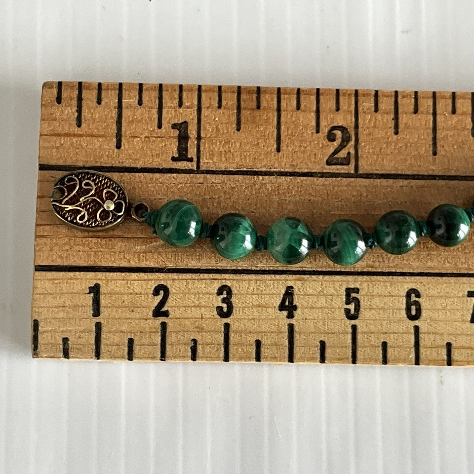 Malachite 24" Bead Necklace Gold & Silver Clasp Hand Knotted Vintage eBay