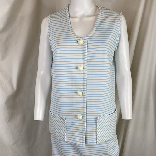 JO LESTER 60s 70s MOD white baby blue striped outfit skirt set sz M/L 31" waist - Picture 8 of 16