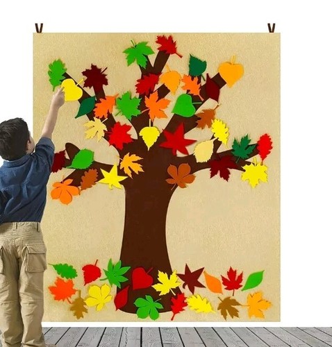 DIY Kids Activity Fall Tree Craft Kit Felt Fall Tree Board W/ 52 pcs Detachable - Picture 4 of 5
