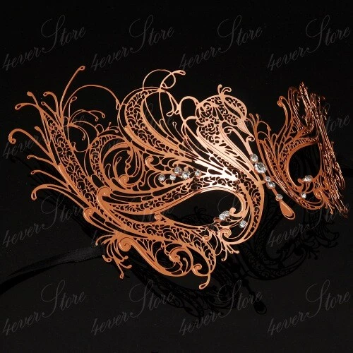 Luxury Swan Light Filigree Metal Venetian Masquerade Mask for Women Rose Gold - Image 4 of 4