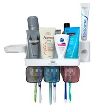 Wall Mounted Toothbrush Holder Bathroom Shelf Storage Toothpaste Dispenser