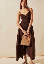 NEW FREE PEOPLE Sz L VERBENA MIDI DRESS BROWN