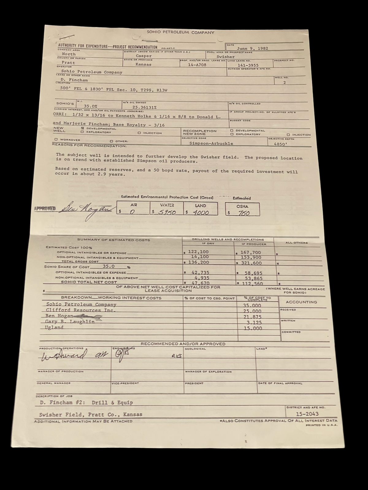 Ben Hogan Autographed Signed PGA Masters Golf Champ HOF Rare Oil Document JSA 