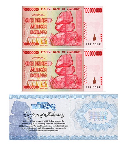 2x 100 Million Zimbabwe Banknotes 2008 AA Series UNCIRCULATED P-80 trillion USA - 第 1/1 張圖片