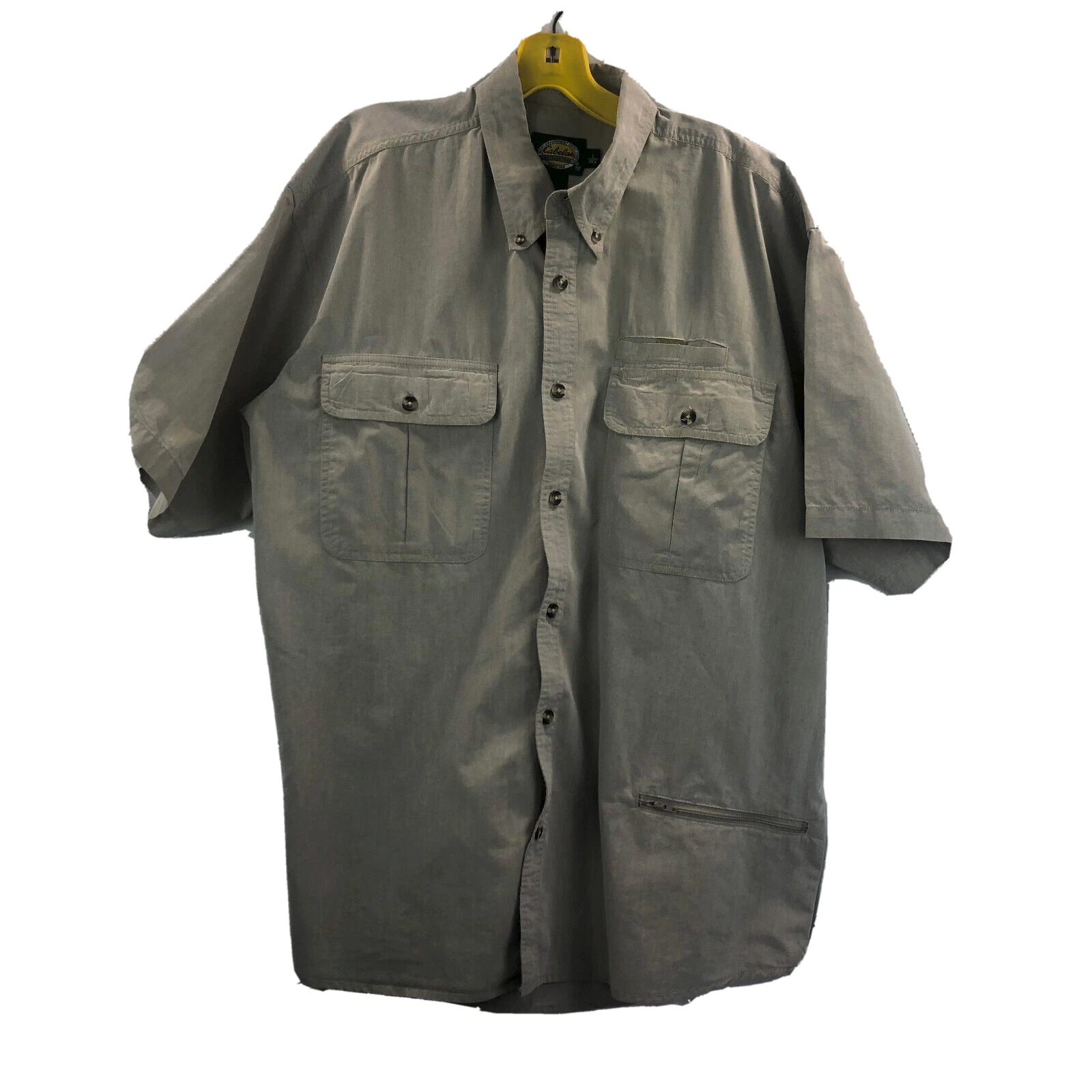 Cabela's Mens Size L Regular Tan Outdoor Roll Up Long Sleeve Button Zip Pockets