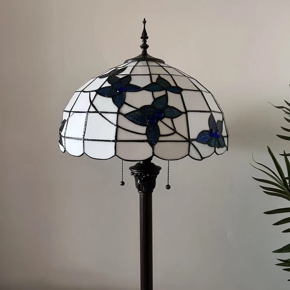 Tiffany Style Floor Lamp White Stained Glass Flowers Metal Base 64"H*16"W*16"D - Image 4 of 4