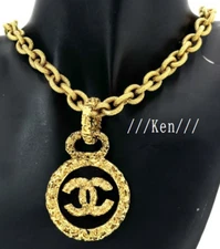 CHANEL Necklace Chain AUTH Coco Vintage Pendant Gold Black Lava Magma Rare Medal