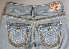 True Religion Joey Straight Jeans Light Wash Size 26 Flap Pockets Made In USA
