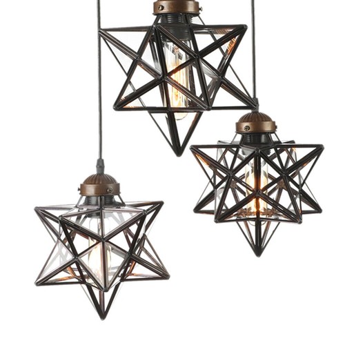 Modern 3-Light Moravian Star Glass Pendant Chandelier Light Ceiling Fixture Lamp - Picture 12 of 12