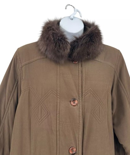 BERNARDO Full Length Parka Women’s XL Brown FOX FUR Removable Collar Winter Coat - Picture 4 of 11