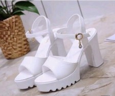 Wedding High Block Heels Sandals Korean Thick Heels Pure White Size 7 Use Once