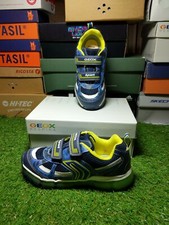 Image of GEOX RESPIRA J ANDROID LEATHER +MESH NAVY LIME BOYS TRAINERS SNEAKERS UK 1 EU.33