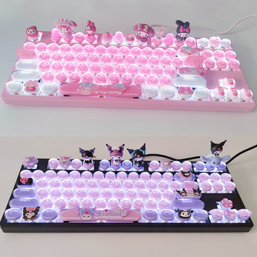 My Melody Cinnamoroll Kuromi Mechanical Keyboard USB Wired 87/104 Keys Hot swap - 第 1/27 張圖片