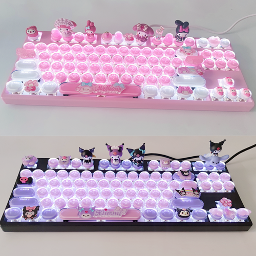 My Melody Cinnamoroll Kuromi Mechanical Keyboard USB Wired 87/104 Keys Hot swap - Picture 1 of 29