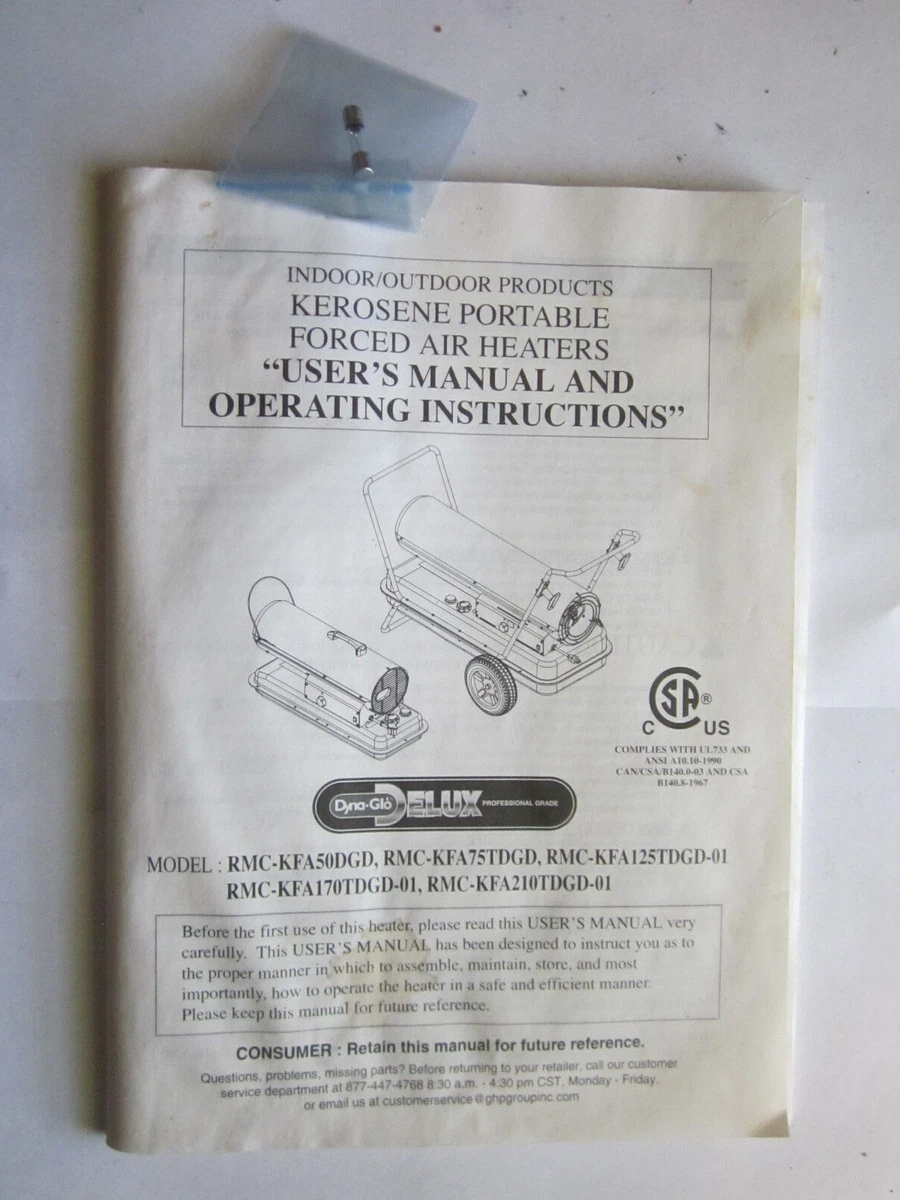 Dyna Glo Forced Air Heater Owner Parts Manual Diesel Kerosene