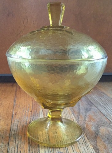 MCM Hazel Atlas Colony Pebblestone Gold Amber Covered Candy Dish - Picture 6 of 10