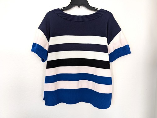 CABI Sweater Womens L Blue White Pink Nautical Striped Sailor Knit Pullover READ - Picture 4 of 13