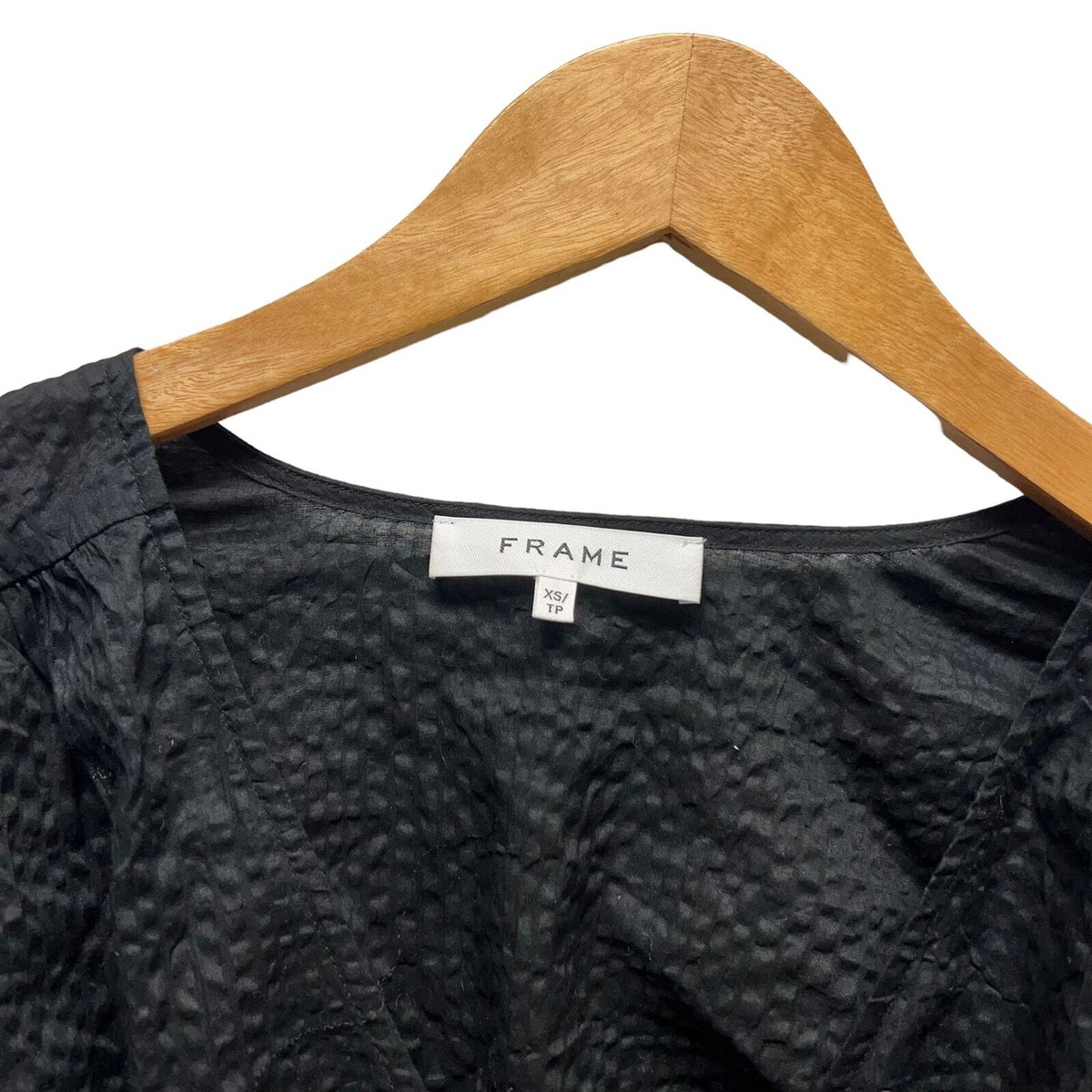 Frame Women's V-Neck Smocked Top Balloon Sleeves in Black Size XS