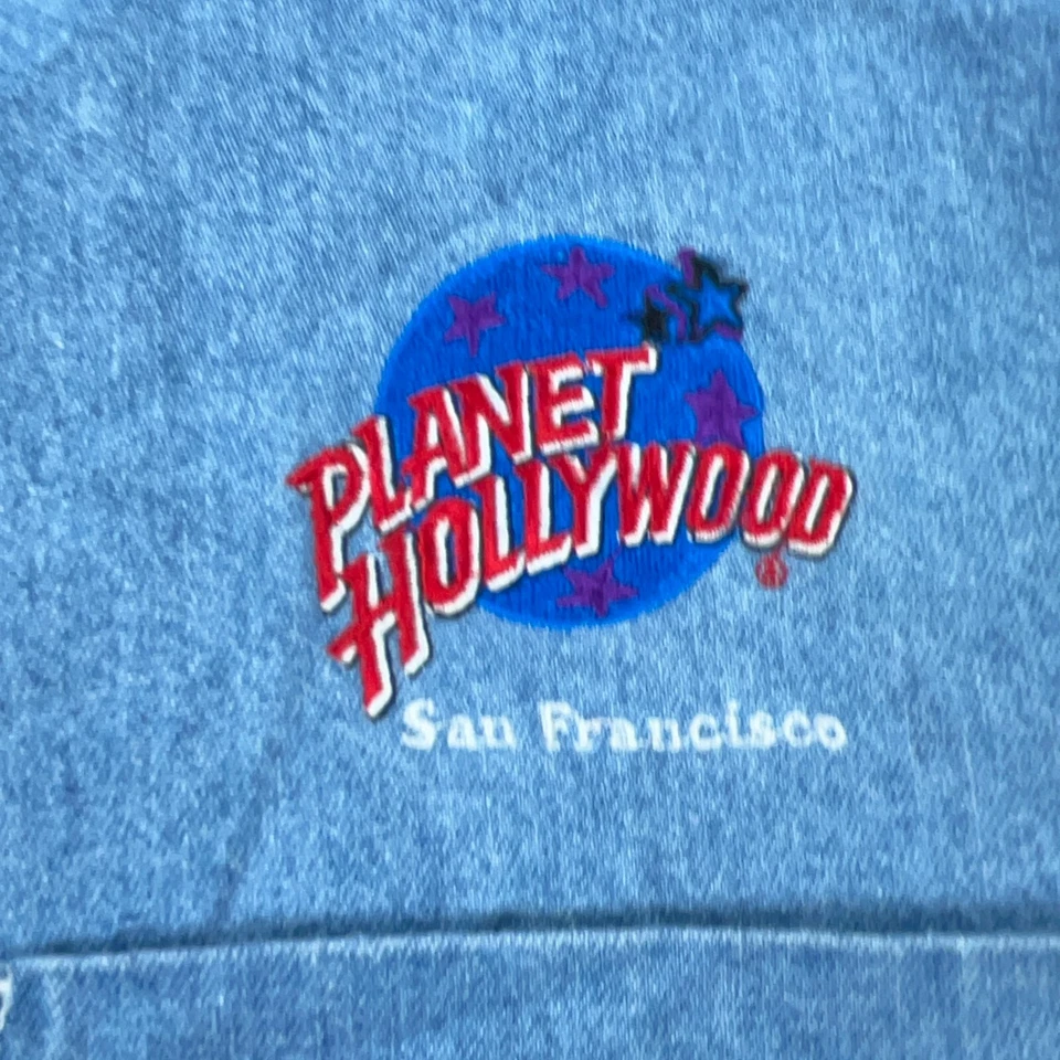 Винтажная мужская рубашка Planet Hollywood большой синий джинсовый карман на пуговицах Jean 90-е - Изображение 4 из 4