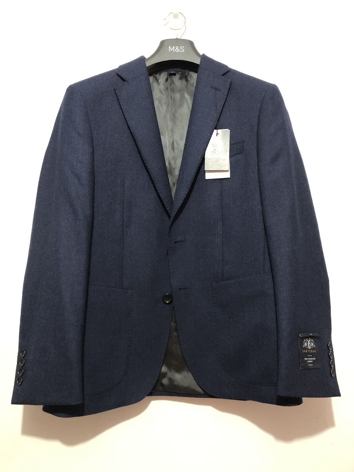 FILA Giacca blazer M&S Sartorial Saville Row ispirata alla lana UK 36 corta £90 navy