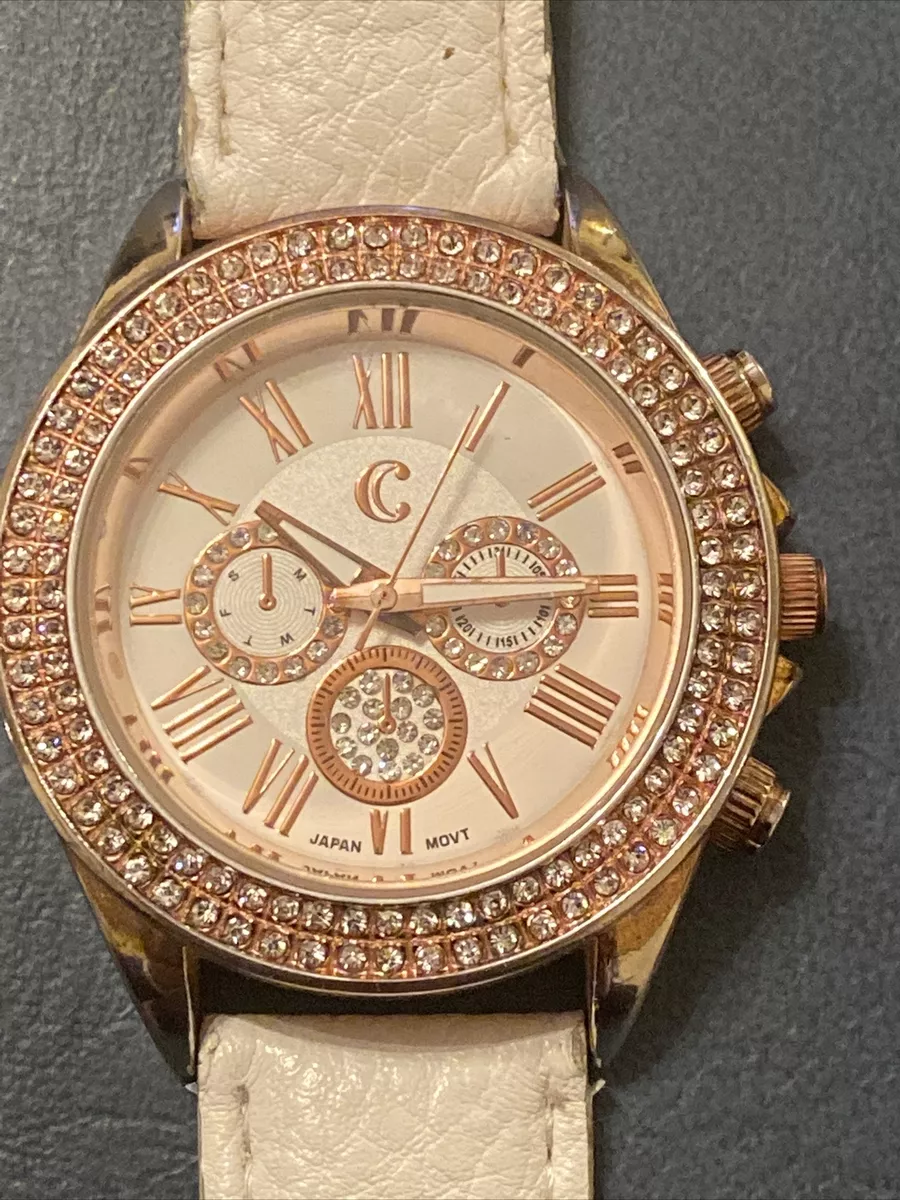 CC Rose Gold White 4747 Crystals Ladies Vintage Watch Quartz