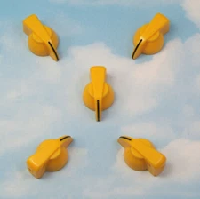 AMP KNOB ~ 5 PC. YELLOW ~ BLACK INDICATOR LINE ~ BRASS INSERT ~ US Mfg.