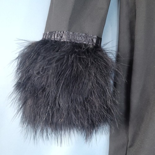 Women's Mesh Party Sexy Dress Long Sleeve Faux Fur Cuff Black Size L - Picture 4 of 11