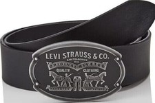 Image of MENS LEVIS 2 HORSE EMBOSSED LOGO OVAL METAL BUCKLE JEAN BELT BILLY - BLACK