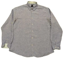 Blue Saks Fifth Avenue Shirt Linen Mens Extra Large XL Long Sleeve Button