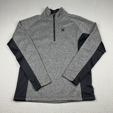 Spyder Pullover Sweater Mens Large Black Gray Logo Outdoor Fleece 1/4 Zip Casual