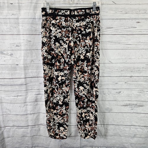 Cartonnier Womens Cropped Pants Sz 8 Black Brown Floral Mid Rise - Picture 3 of 7