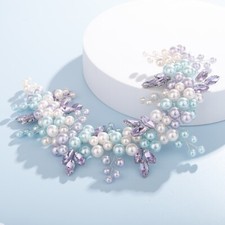 Bridal Hair Vine Purple Crystal Wedding Pearl Blue Hair Piece Accessory Handmade